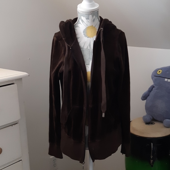 Juicy Couture Sweaters - Juicy Couture chocolate brown velour hoodie.